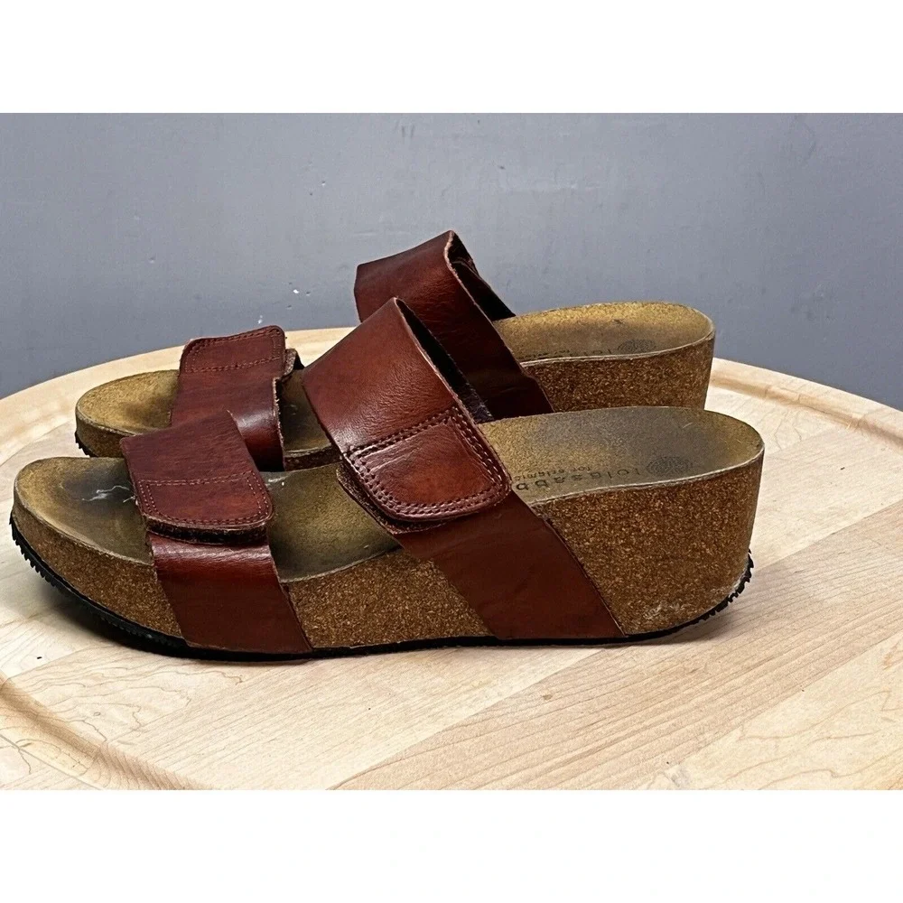 Lola‎ Sabbia for Eric Michael Sandals Womens 39 Brown Leather Cork Wedge Slide